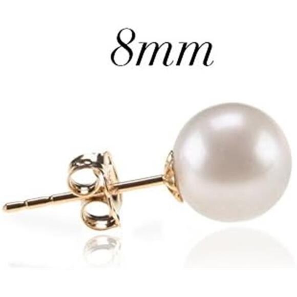 18K Gold Plated Sterling Silver Round Stud White Simulated Shell Pearl Earrings - Picture 3 of 6